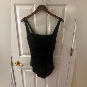 Calvin Klein Black Swimsuit with Ruching.  So slimming.